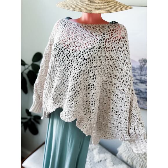 Slow Mornings + Lattes cropped slouchy crochet knit boho sweater L - Picture 3 of 5
